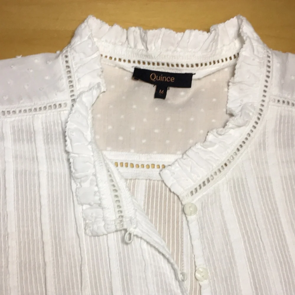 Quince Long Sleeve Textured Cotton Peasant Blouse in Organic Cotton, Medium - Picture 8 of 10